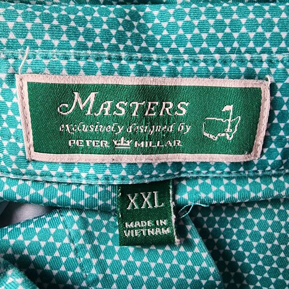 Masters Peter Millar Mens XXL Polo Shirt 2017 Green Geometric Logo Stretch Golf - Picture 7 of 10